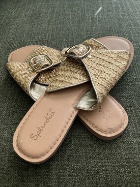 Splendid Metallic Gold Braided Buckle Slide Sandals - Women